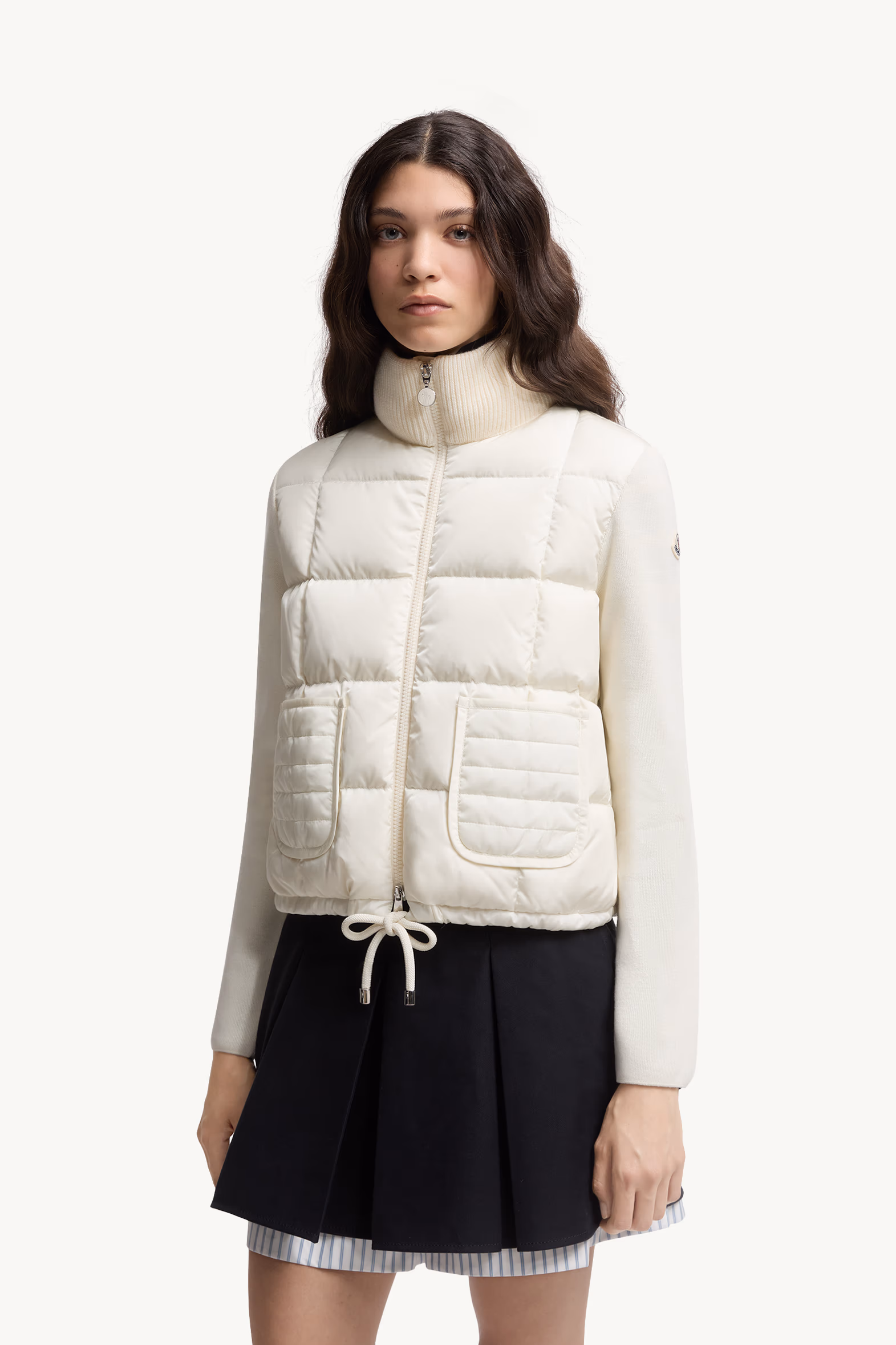 Cardigan zippé en laine à matelassage en carré Femmes Blanc Moncler 3